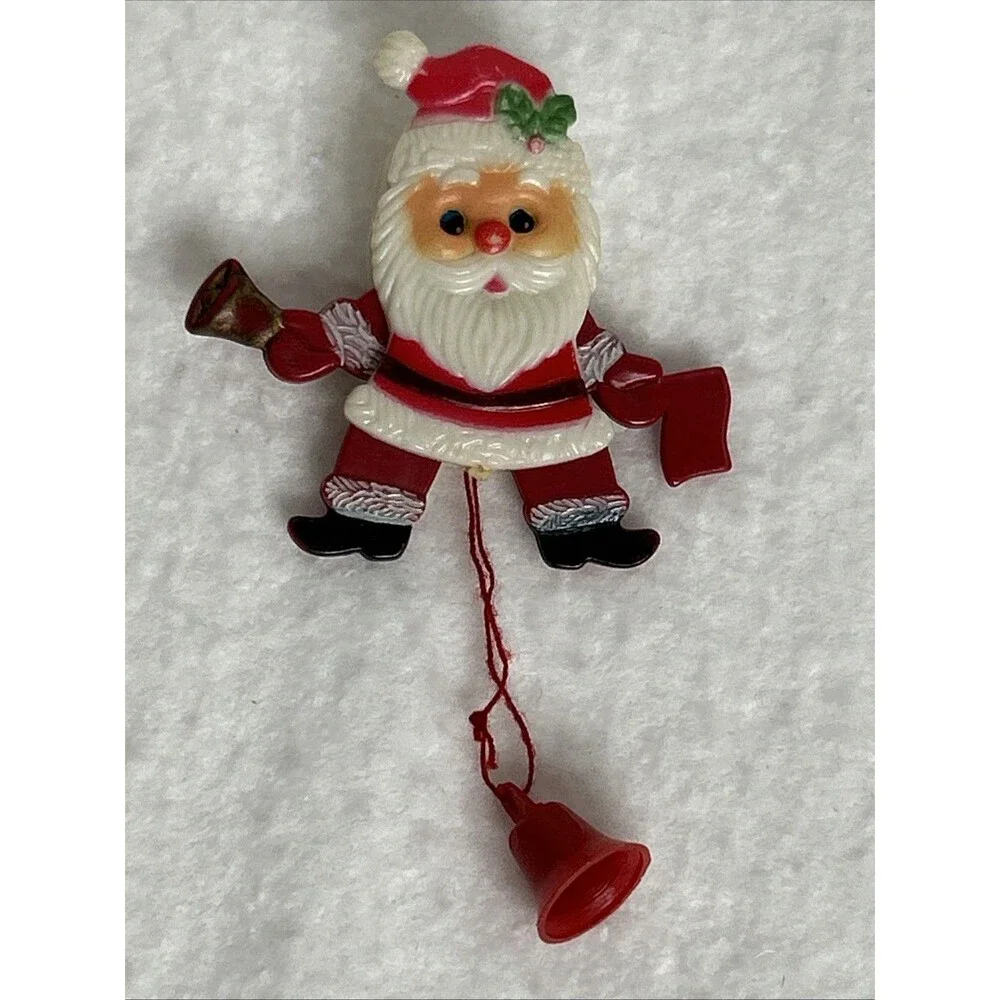 Vintage Merry Christmas Santa Claus Pin Brooch Jewelry Pull String Hong Kong